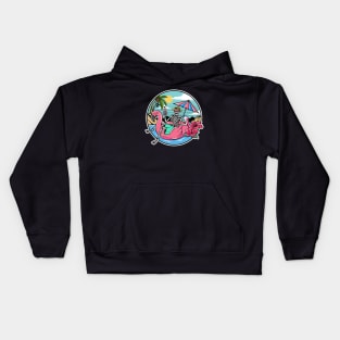 Summer Skeleton Floating in a Pool Kids Hoodie